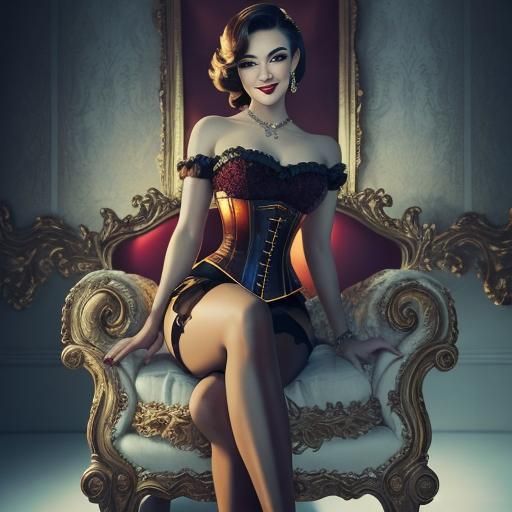 Elegant Pin-Up Girl in Oil Painting Style