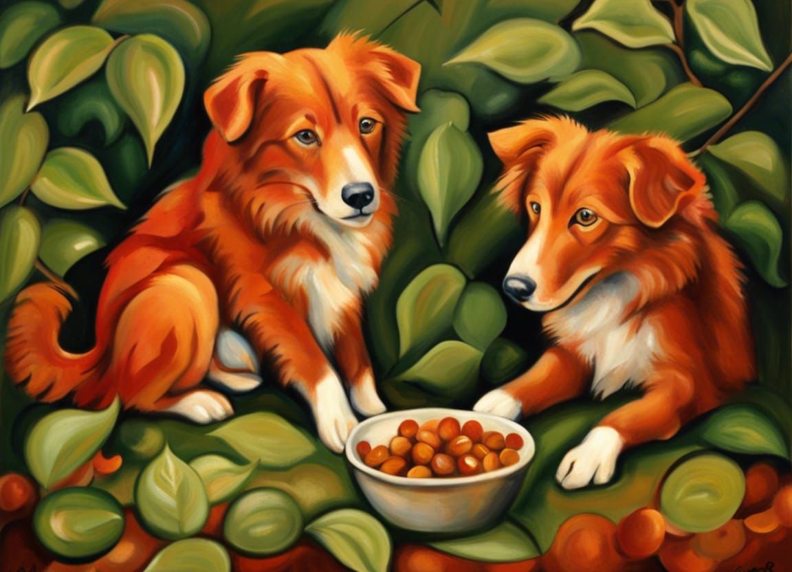 Dog Eating Hazelnuts in Expressionist Style