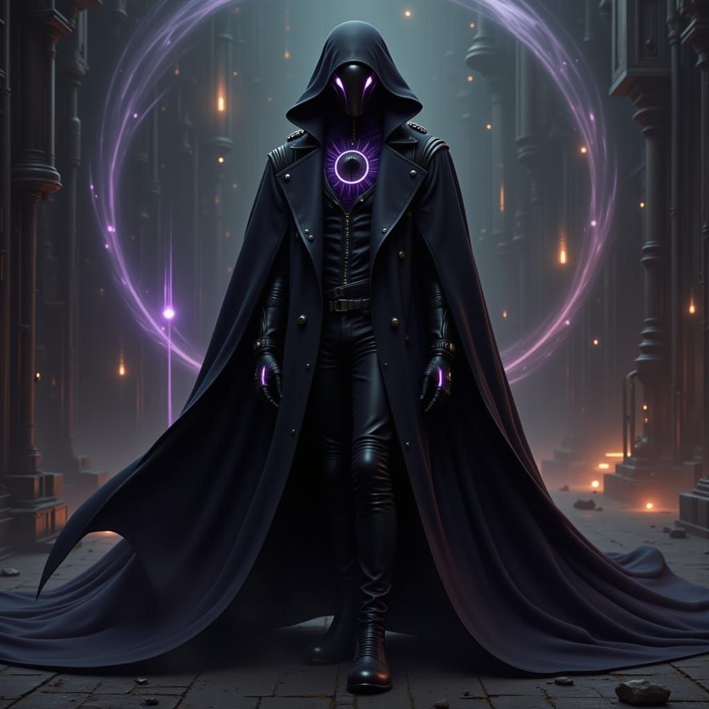 Dark Figure Emerges from City Shadows in Vintage Futurism St...