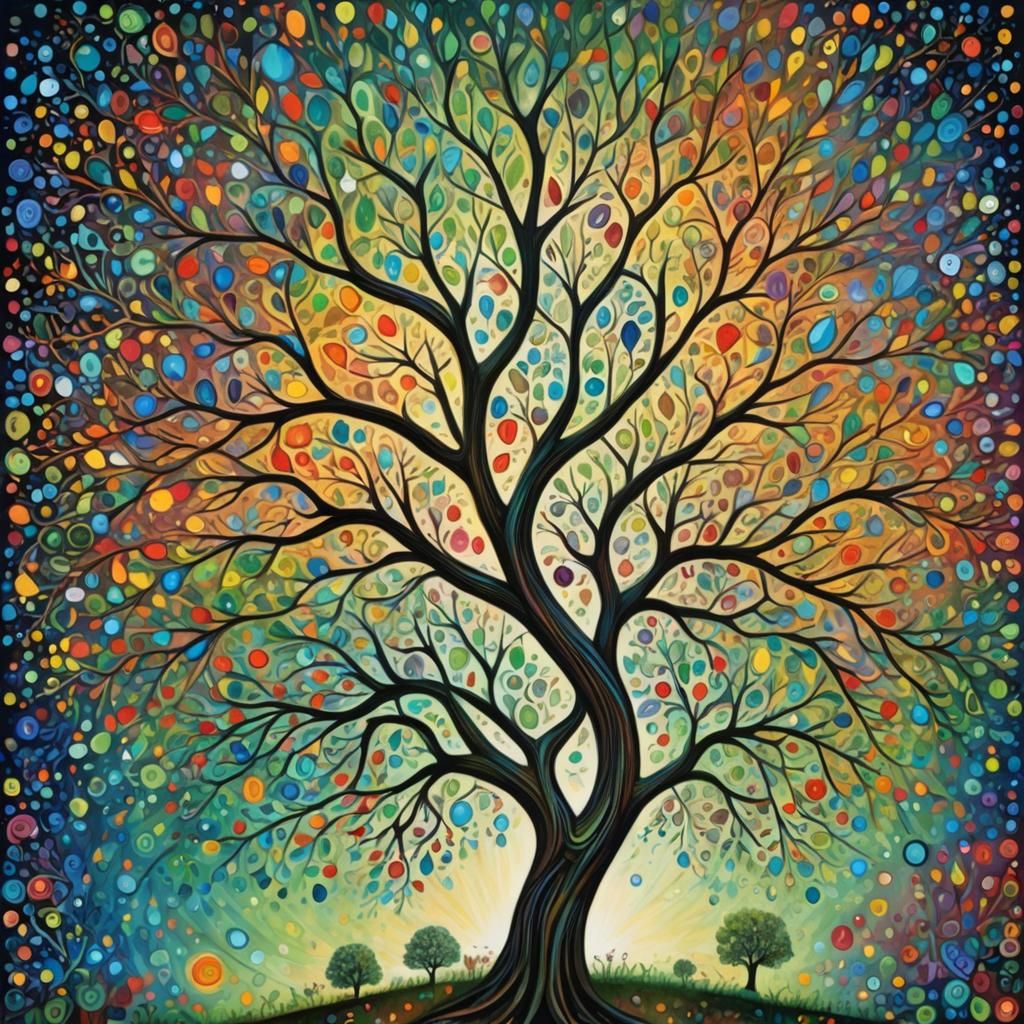 Illuminated Tree of Words in Hyperrealistic Landscape