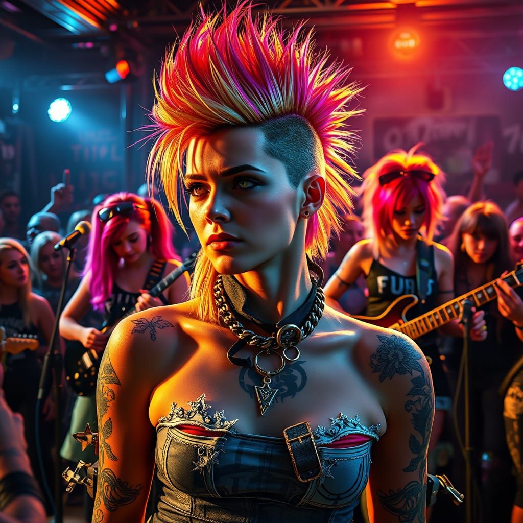 Punk Rock Singer with Mohawk in Dynamic Lighting