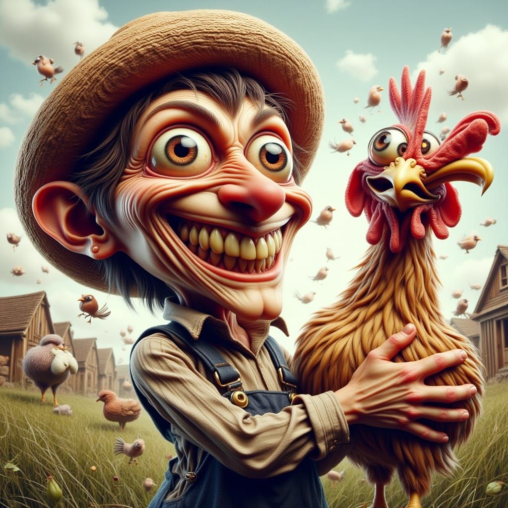 Cheerful Farmer Caricature in Playful Style