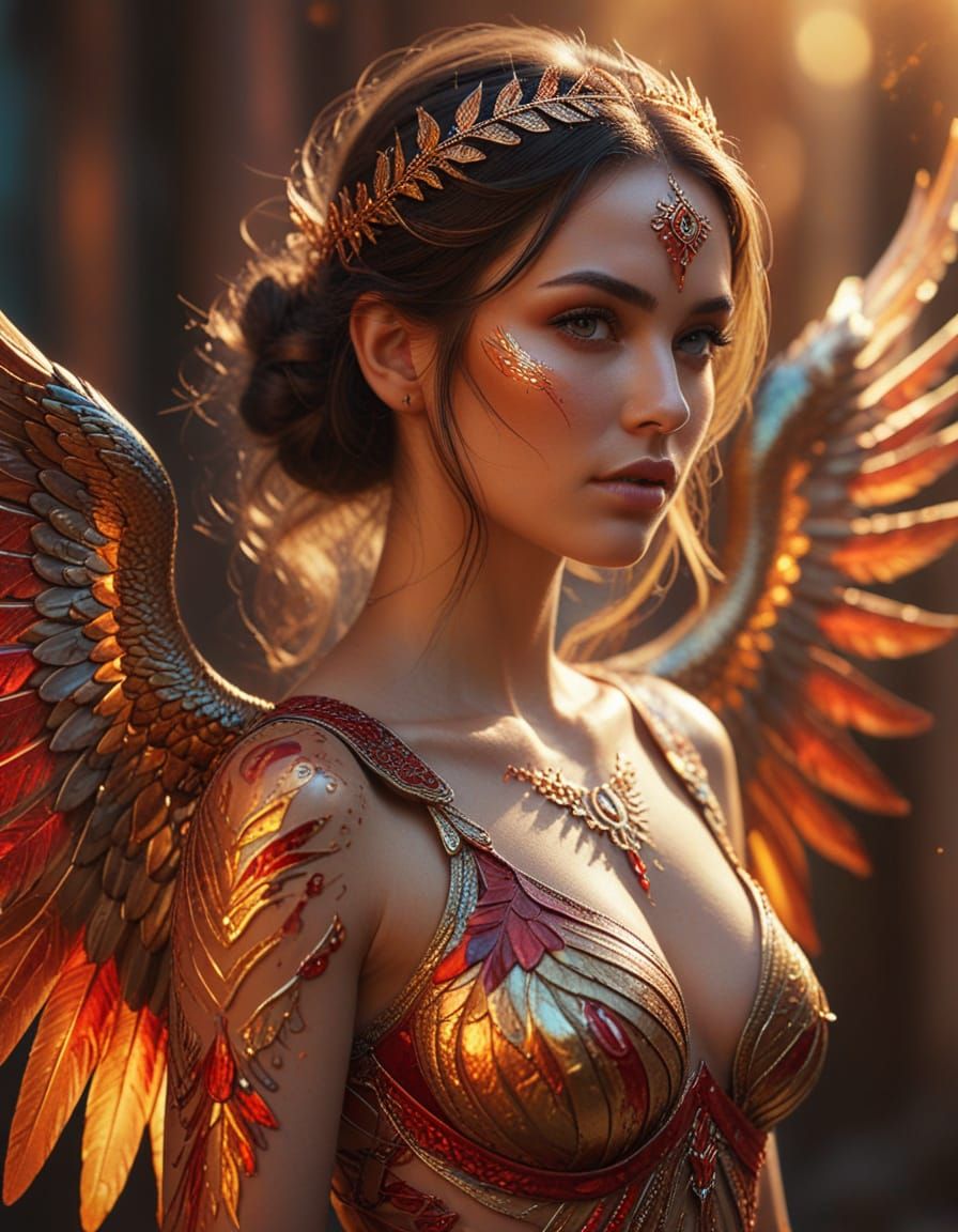 Angel with Four Red Wings in Vibrant Digital Art