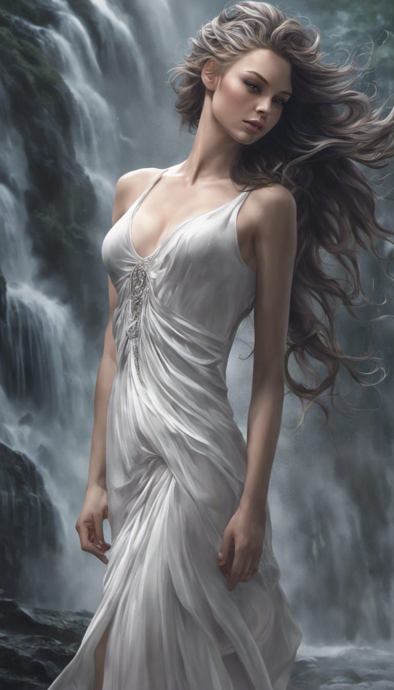 Woman Under Waterfall: Splash Art Concept