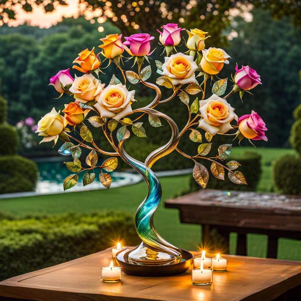 Gemstone Tree Sculptures in Iridescent Light
