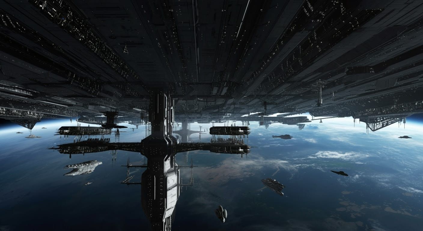 Massive Orbital Shipyard Platform Over Planet, Sci-Fi