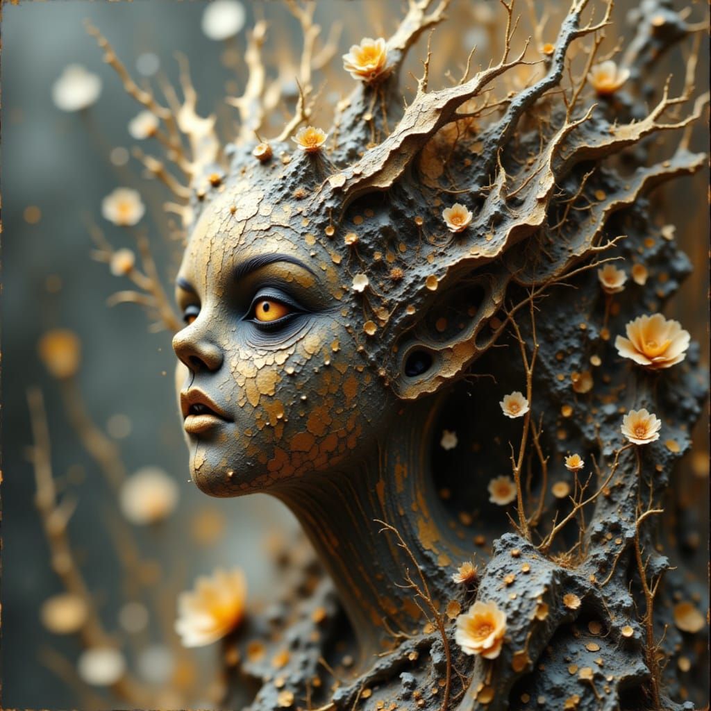 Surreal Driftwood Goddess Statue in Ethereal Digital Paintin...