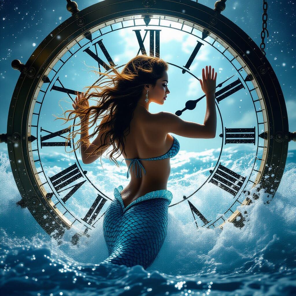 Mermaid Reversing Time in Space Waves