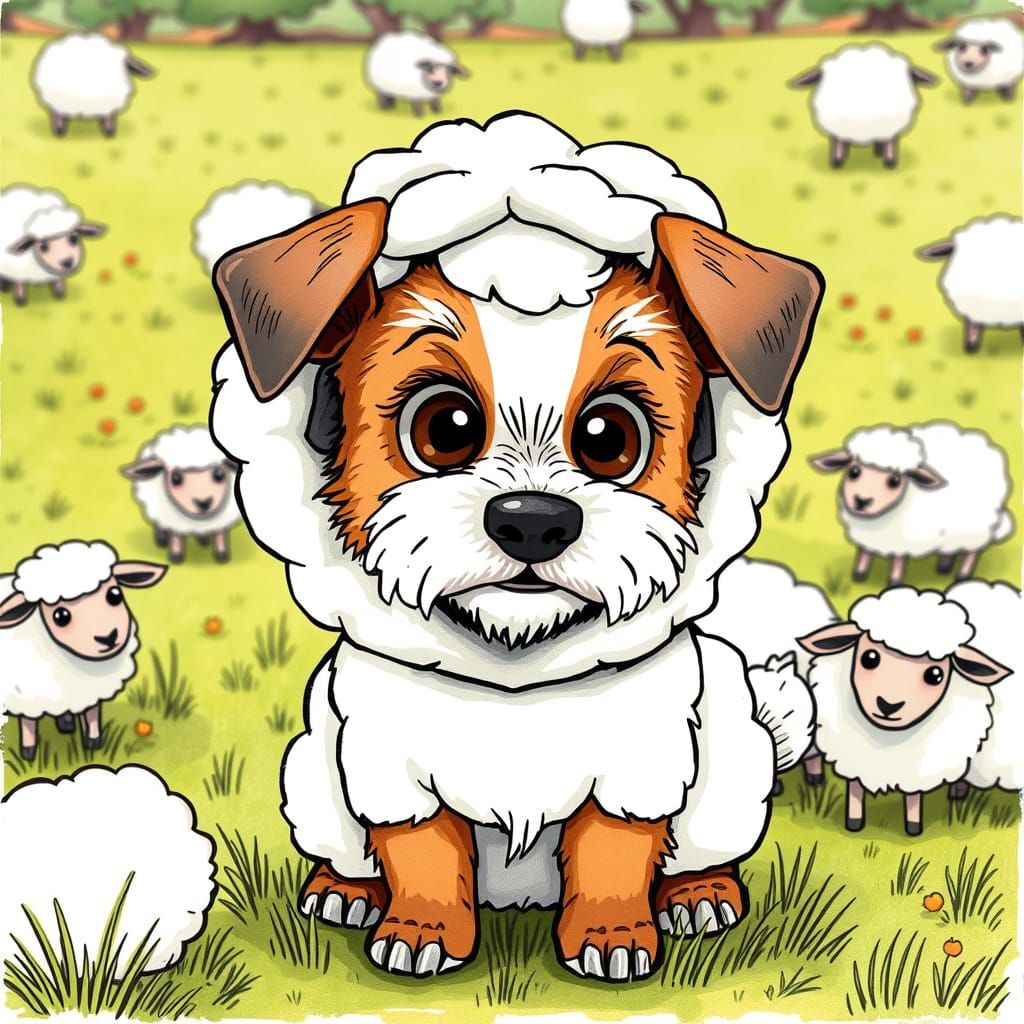 Cute Terrier Dog in Sheep Costume