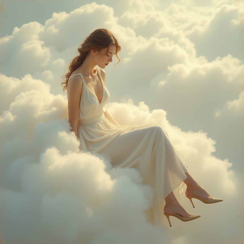 Ethereal Woman on Cloudy Realm