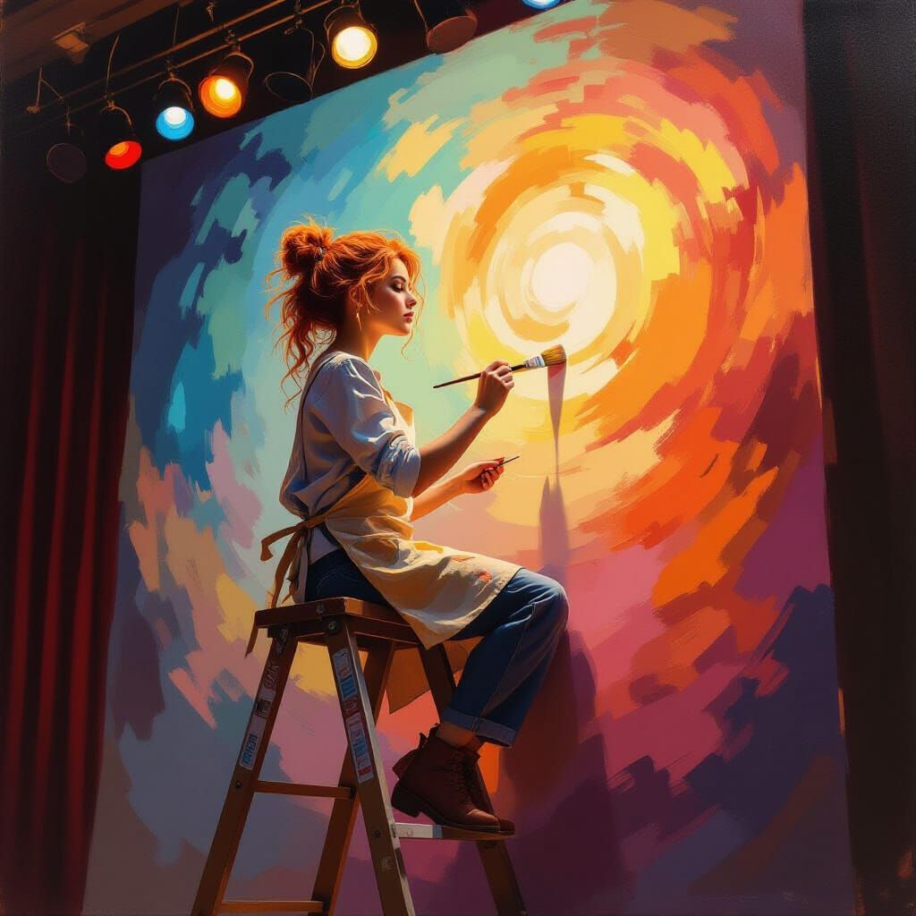 Painter Creates Vibrant Backdrop in Oil Painting Style