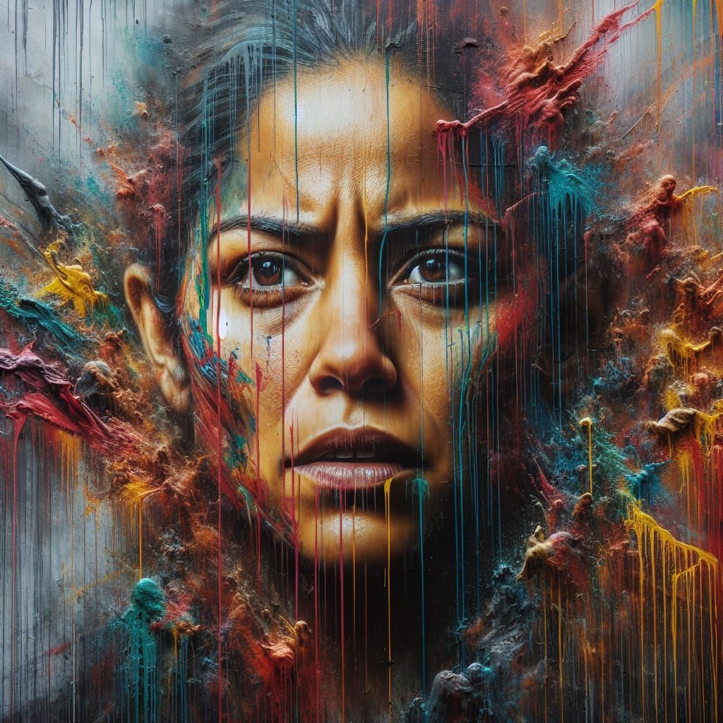 Dystopian Woman's Face in Dripping Paint
