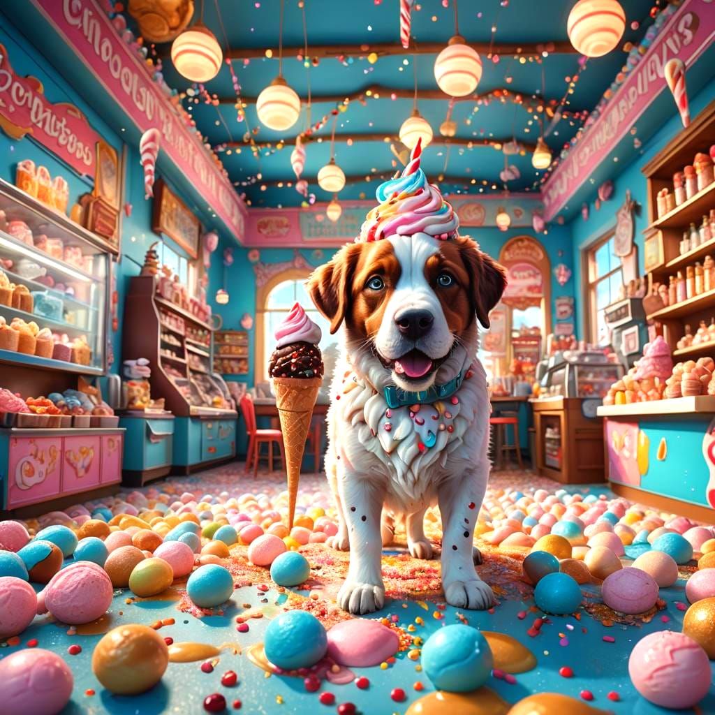 Ice Cream Dog Transformation in Detailed Matte Painting