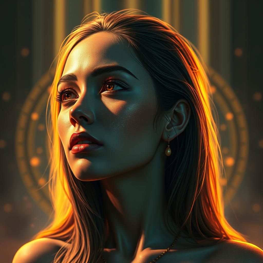 Contemplative Woman Breaks Silence: Digital Art Portrait