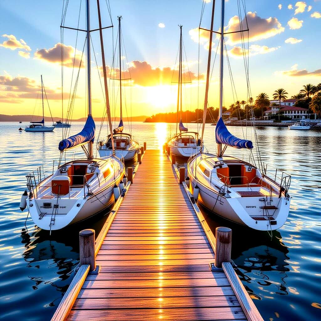 Luxury Yachts Moored at Sunny Yacht Club Pier