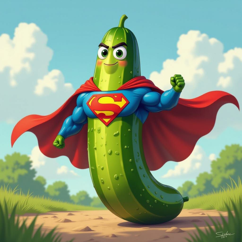 Cucumber Superhero in Digital Art Style