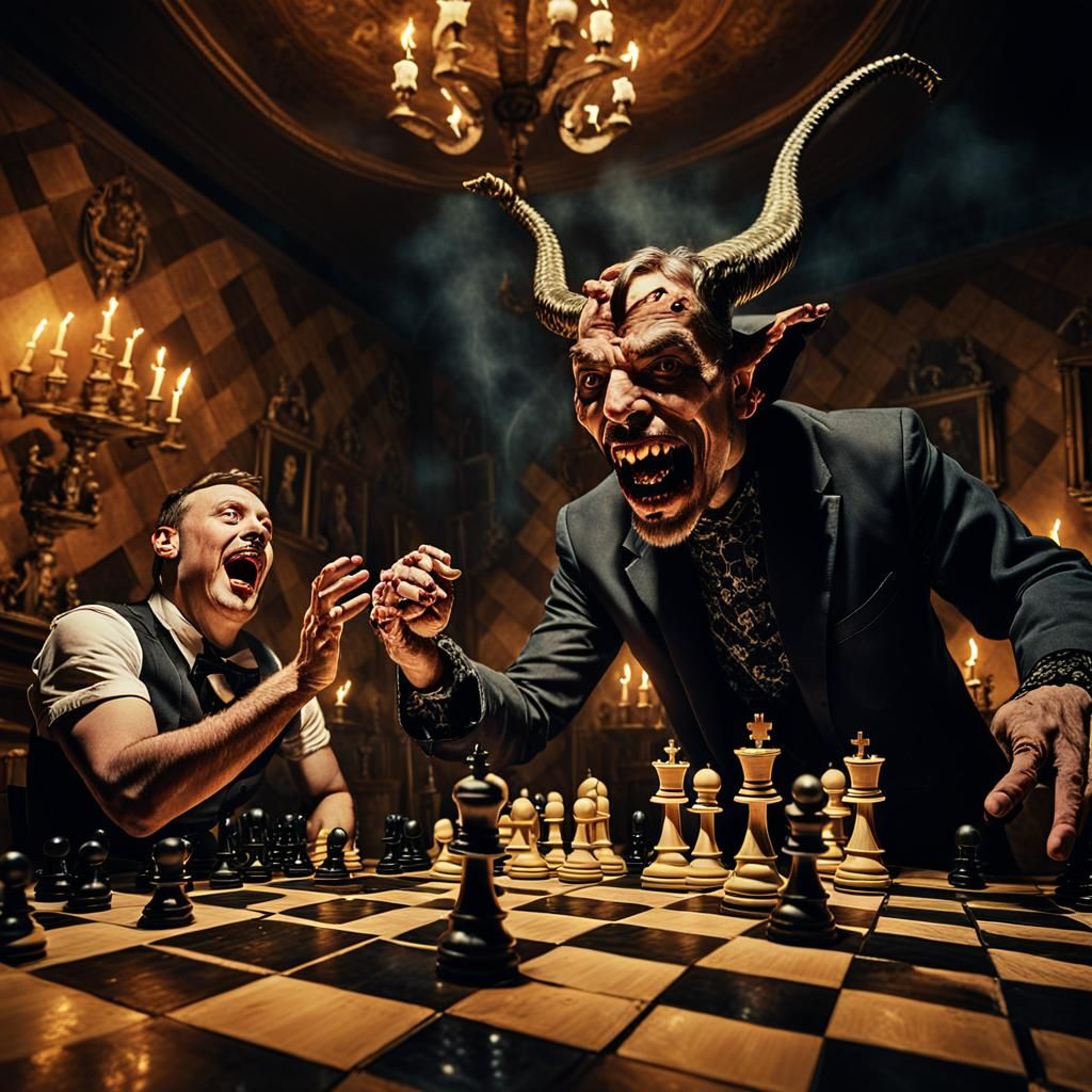 Gothic Surrealist Chess Match in Hell
