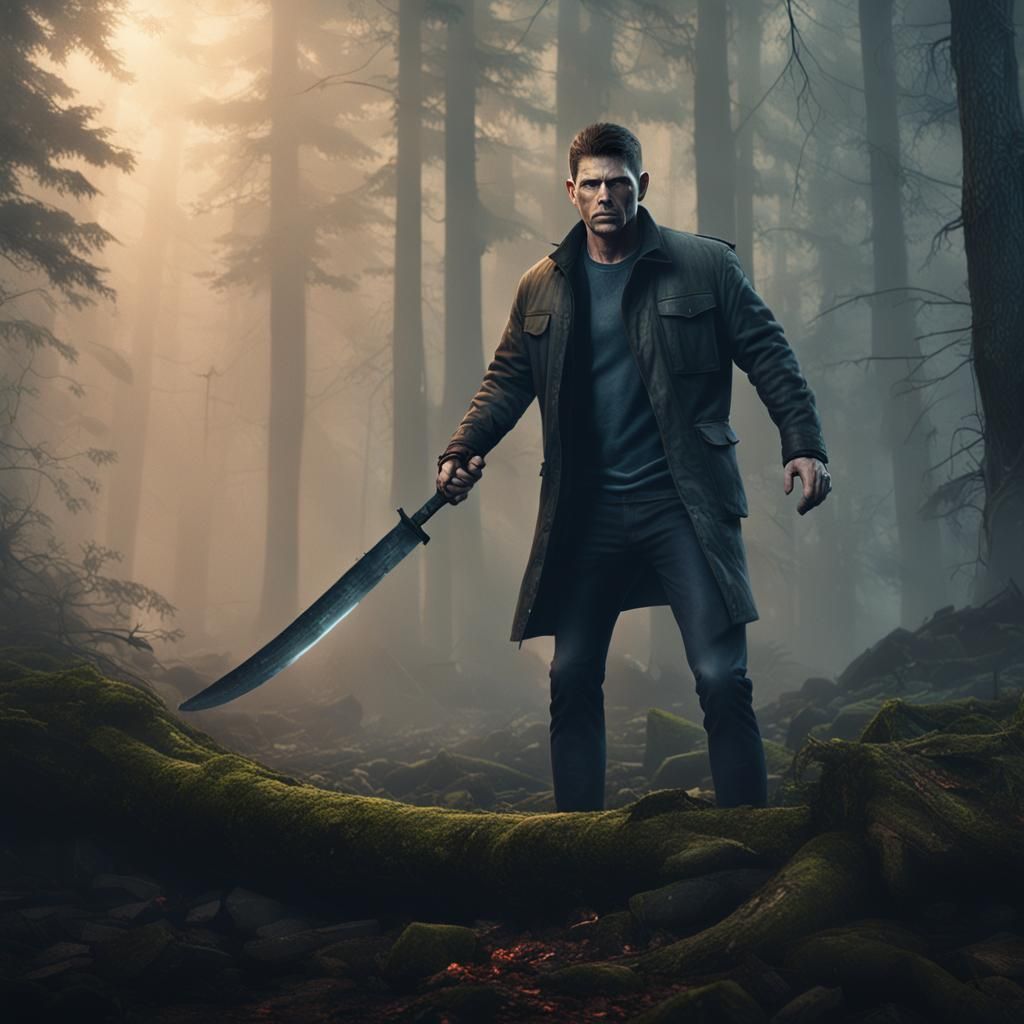 Dean Winchester in Foggy Forest: Detailed Matte Painting