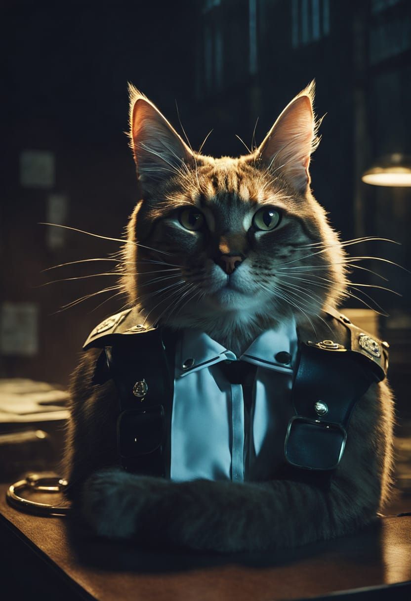 Film Noir Cat Arrested at Police Station