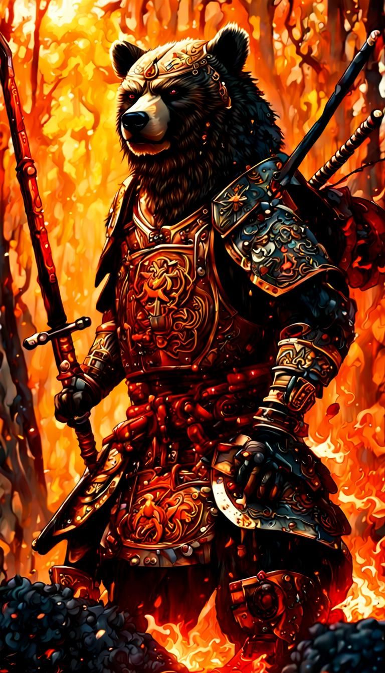Armored Samurai Bear Ninja in Steampunk Style