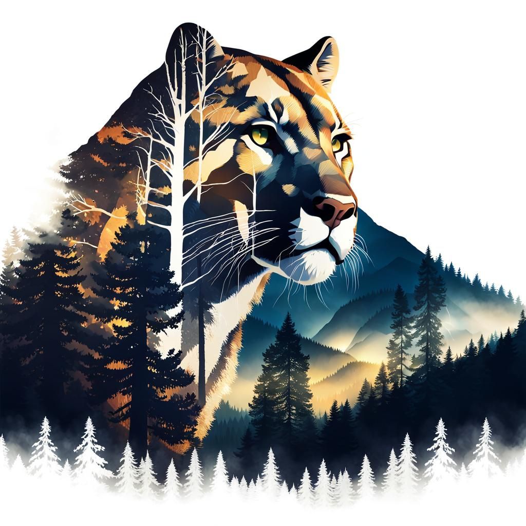 Mountain Lion Double Exposure in Golden Light