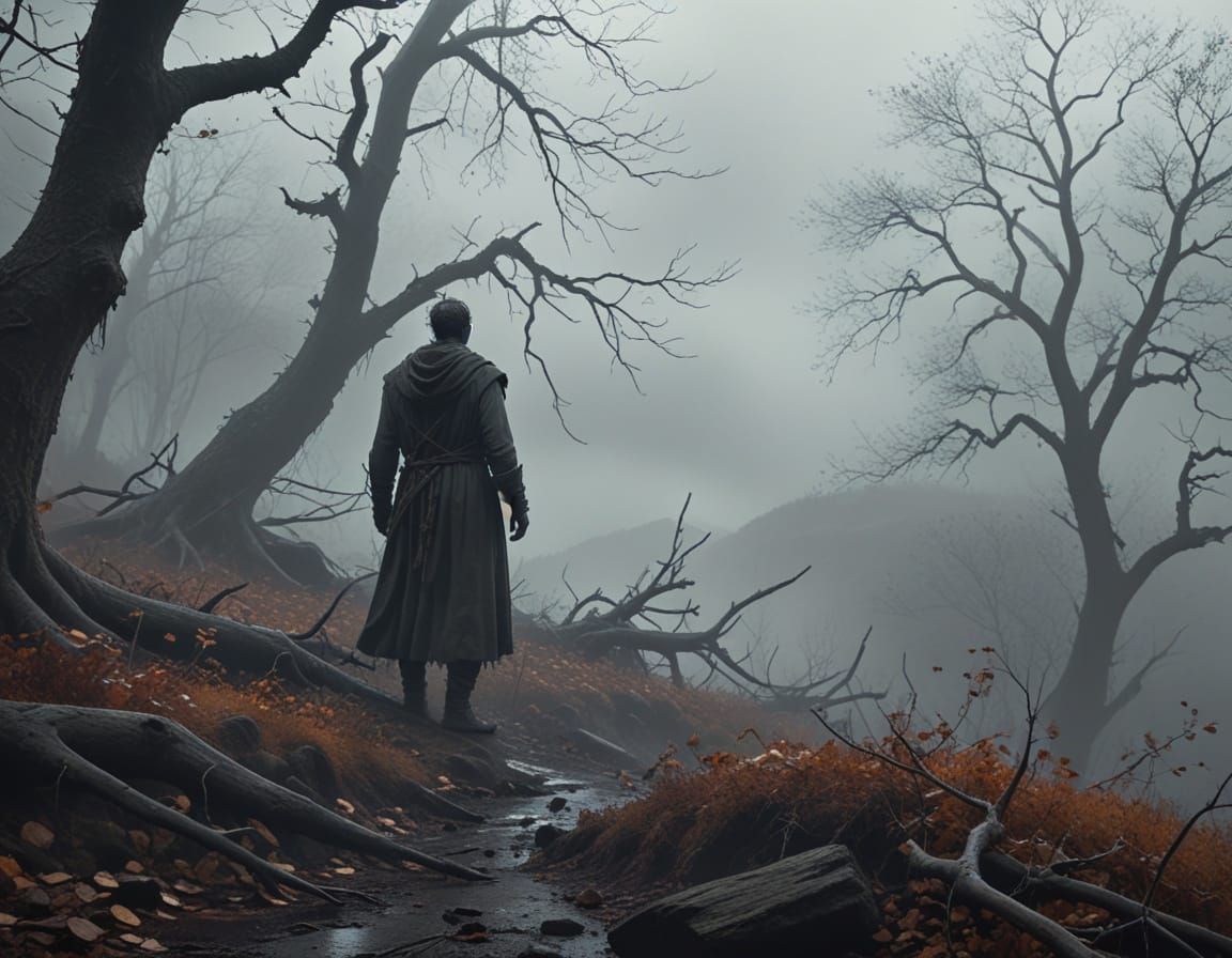 Horror Concept Art: Foggy Autumn Hillside