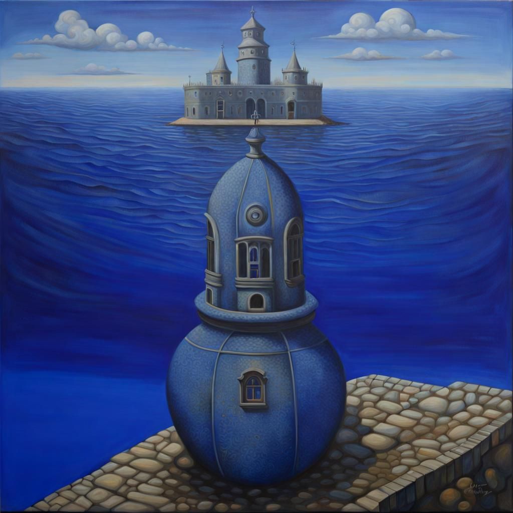 Surreal Oil Painting with Ultramarine Color Scheme