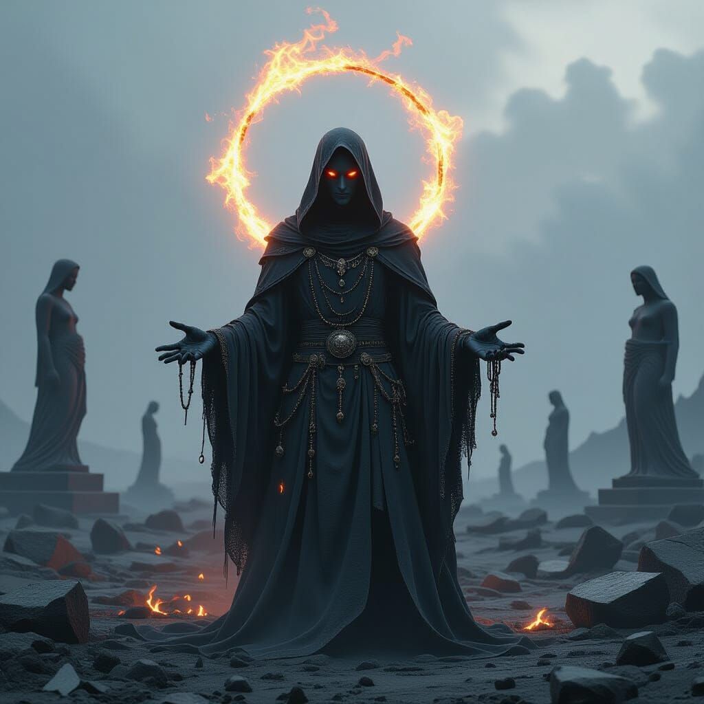 Androgynous Demon in Wasteland, Dark Fantasy Art