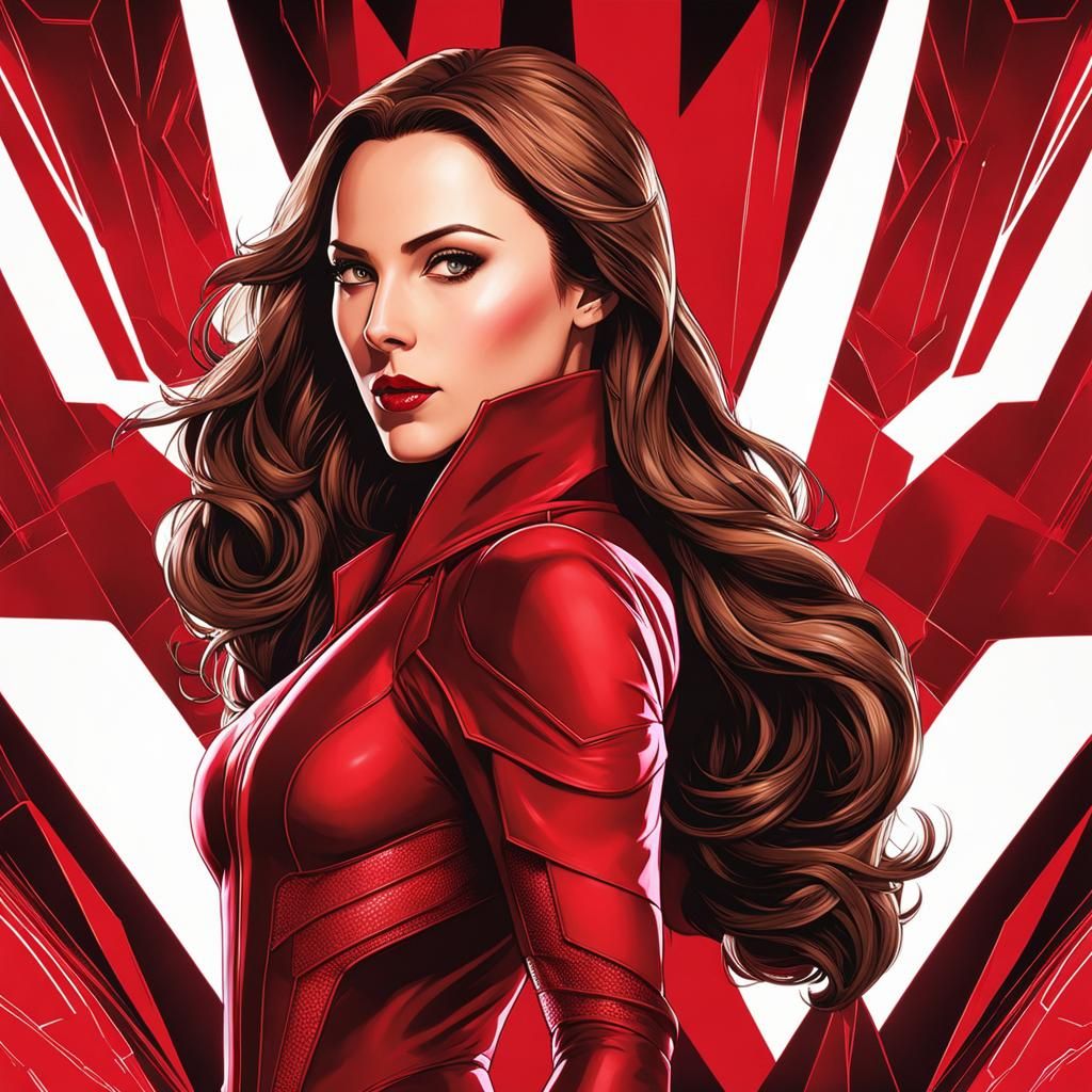 Scarlet Witch Portrait in Comic Book Style