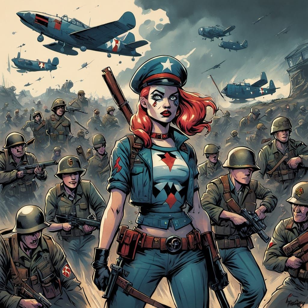 Harley Quinn as WWII Hero, Comic Book Art