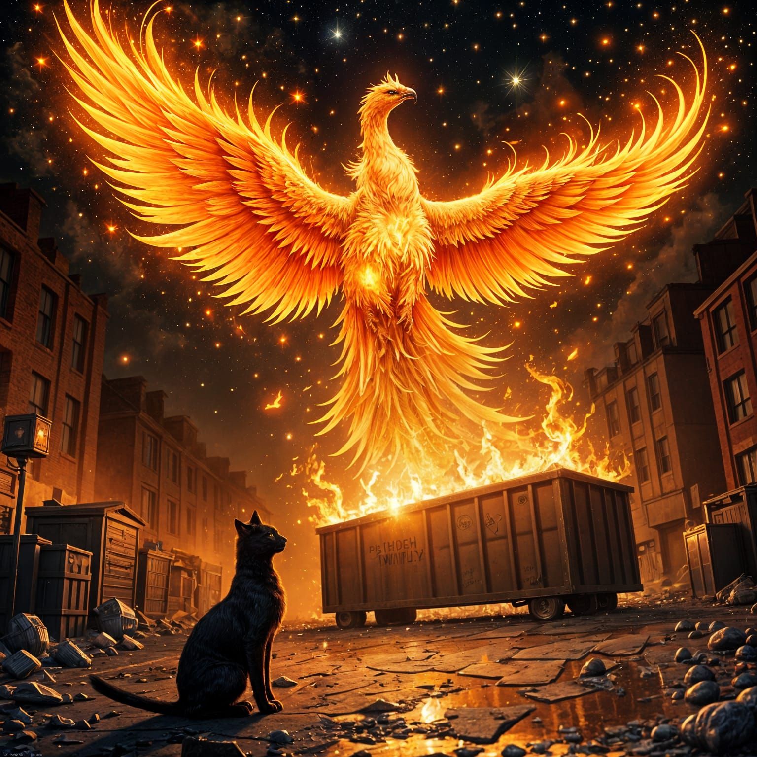 Phoenix Rises From Dumpster Fire In Alley