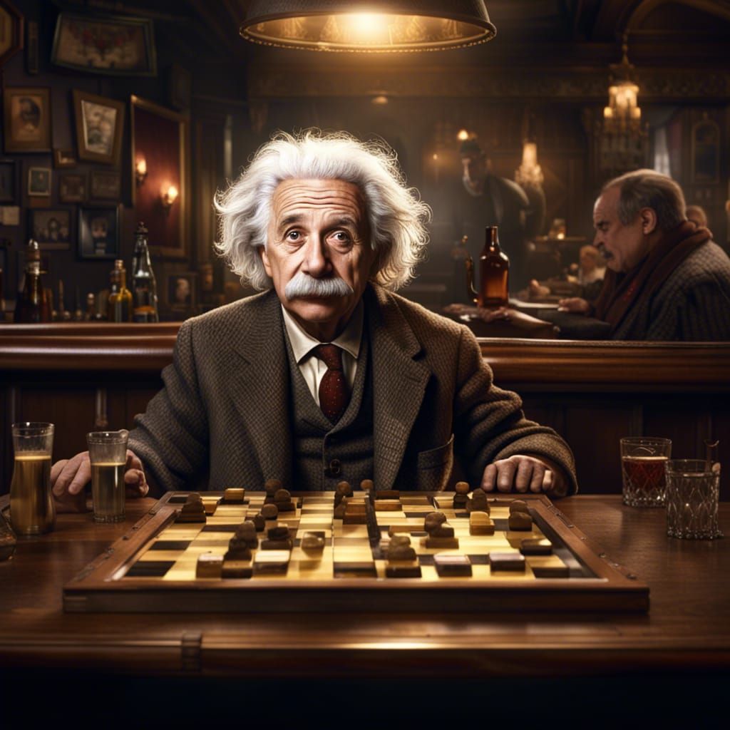 Einstein Plays Chess: Cinematic Digital Painting