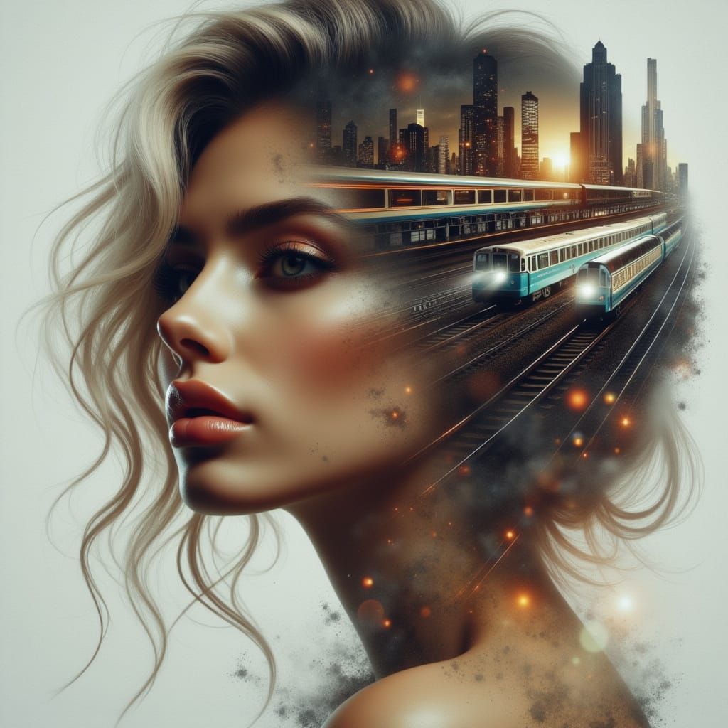 Surreal Double Exposure Portrait of a Silhouetted Woman