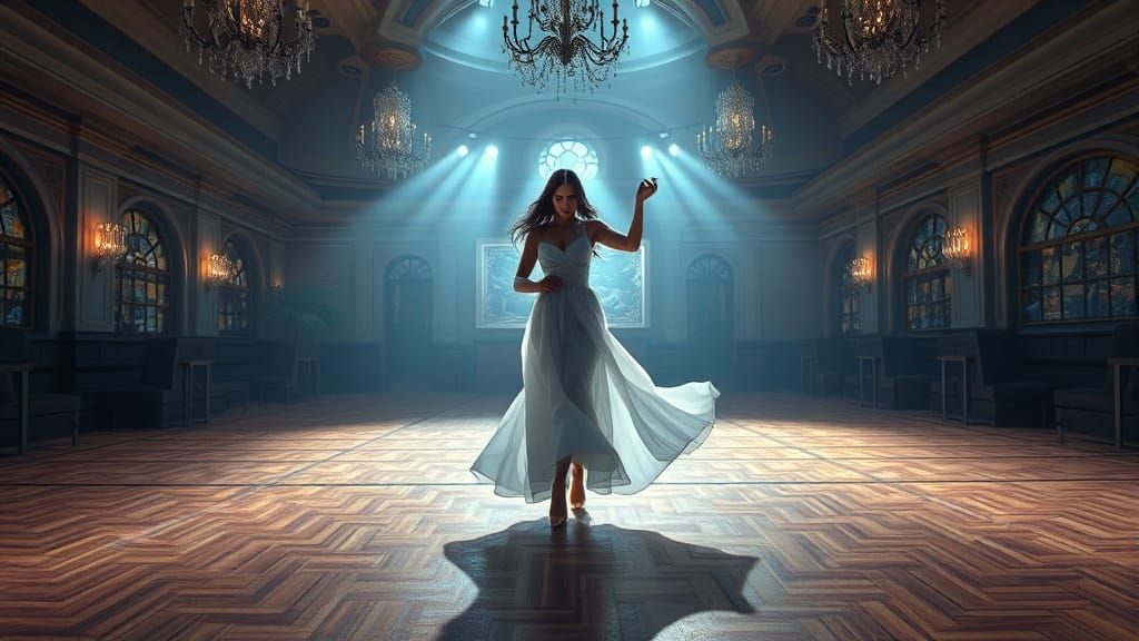 Elegant Dancer in a Fantastical Ballroom