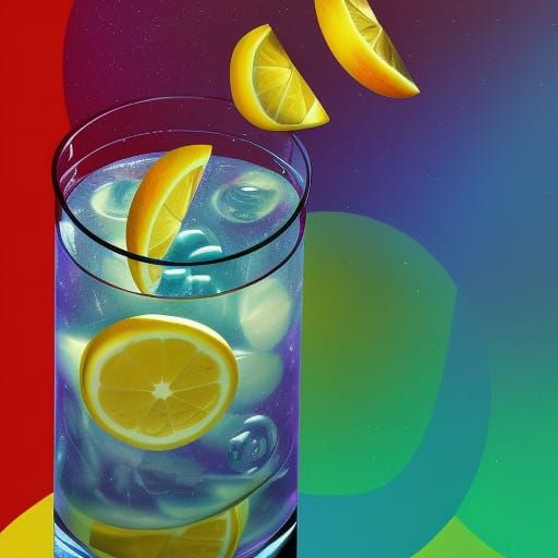 Holographic Glass of Lemonade in Mixed Media Style