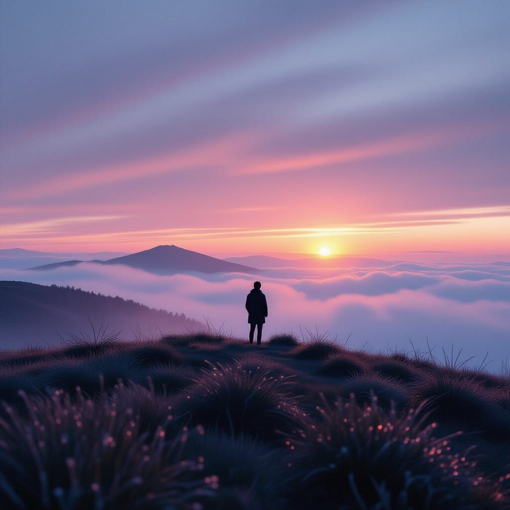 Misty Hill Dawn with Pastel Sky