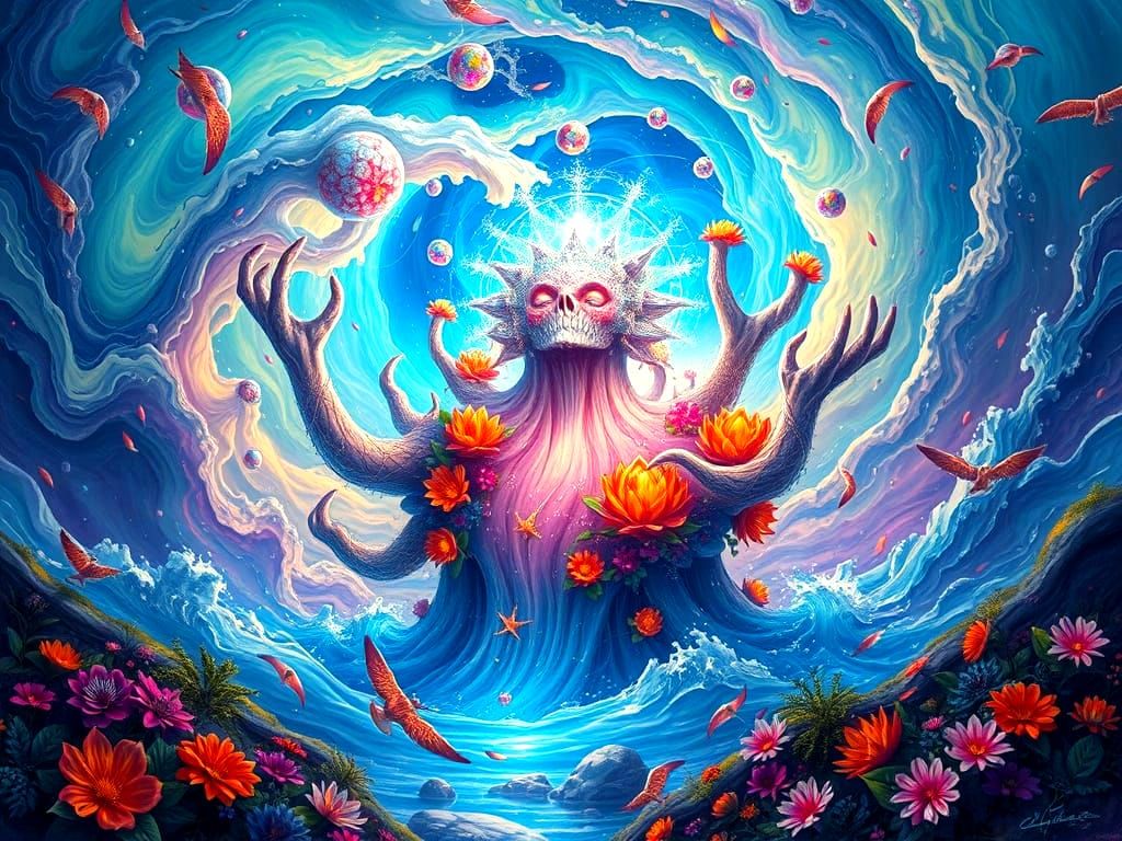 Surreal Cosmic Being in Vibrant Harmony with Nature