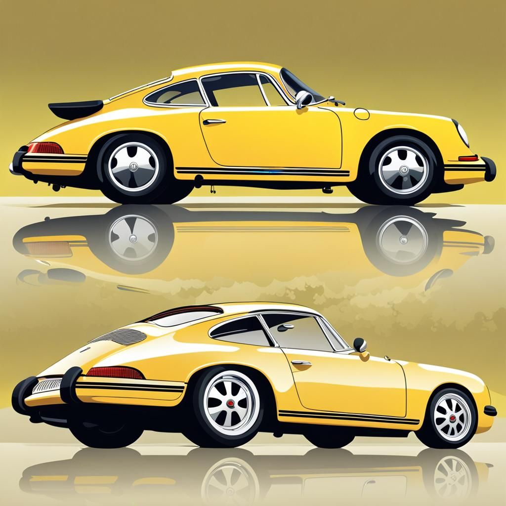 Classic Porsche Car Portrait in Vector Art Style