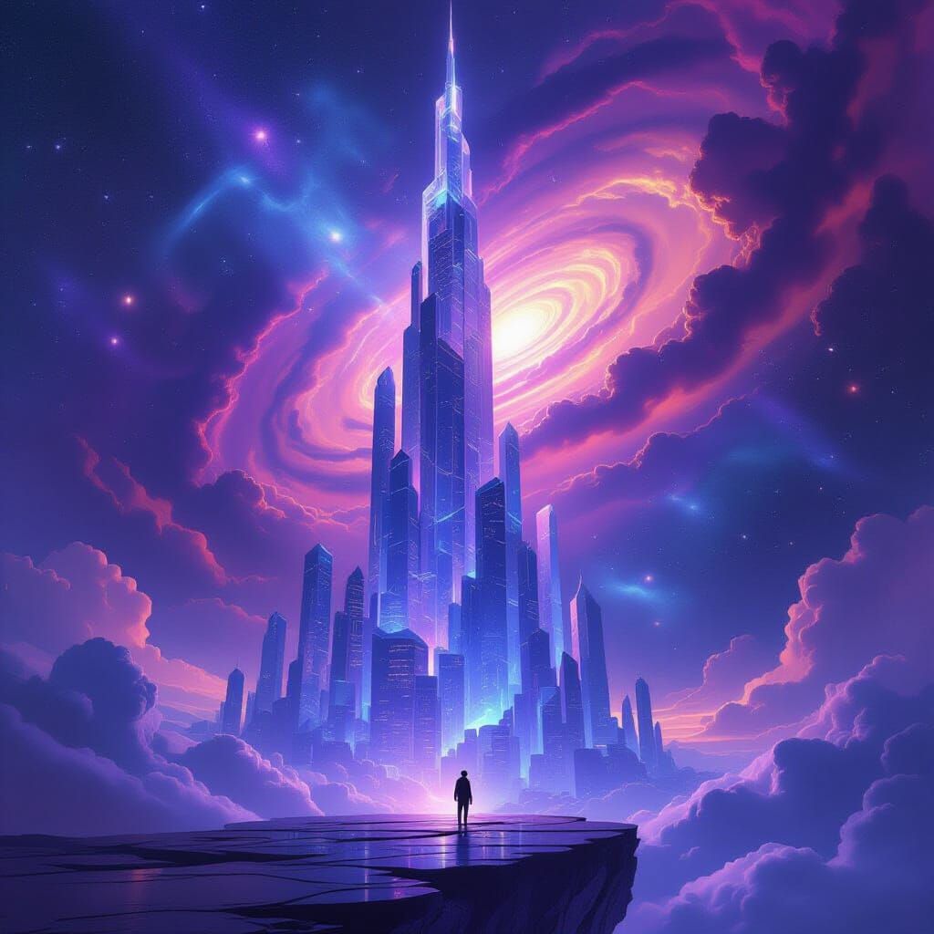 Crystalline Skyscraper in Nebula Reflecting Galaxies