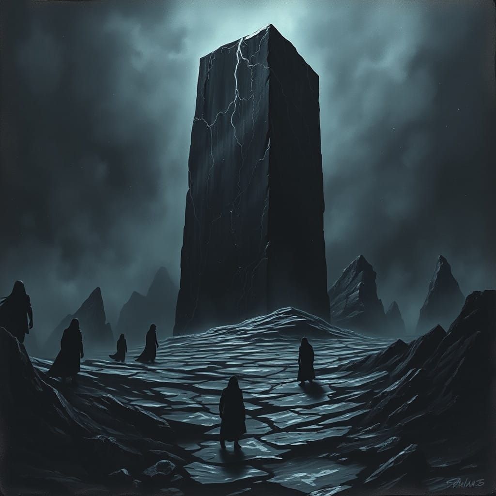 Ethereal Monolith in Dark, Gothic Landscape