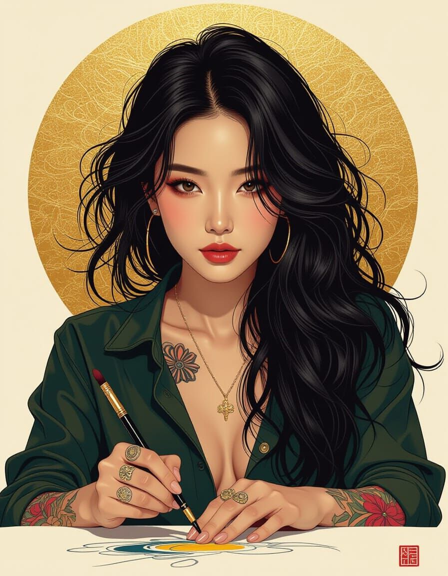 Korean Tattoo Artist in Hyper-Realistic Klimt Style