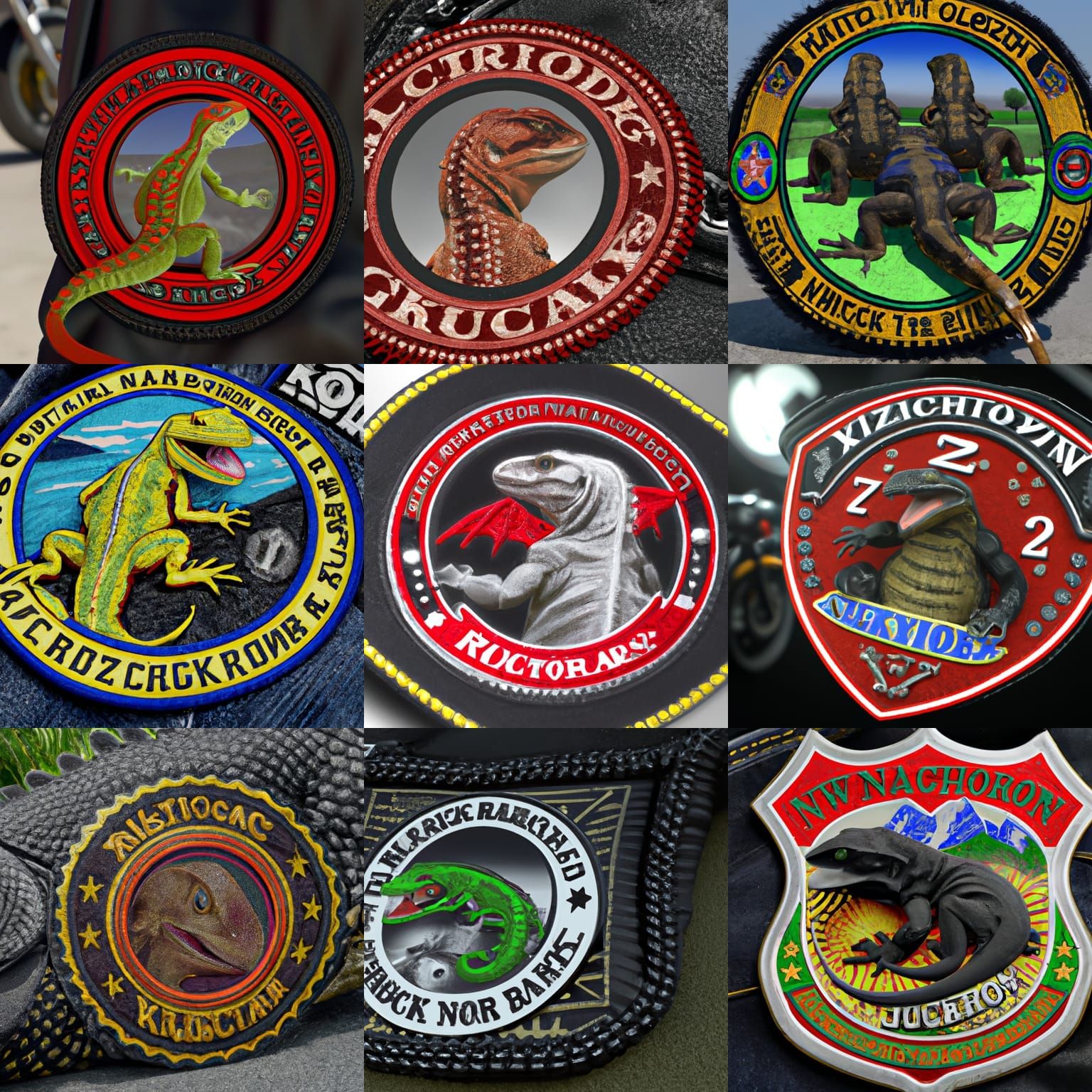 Motorcycle club patch featuring a big lizard