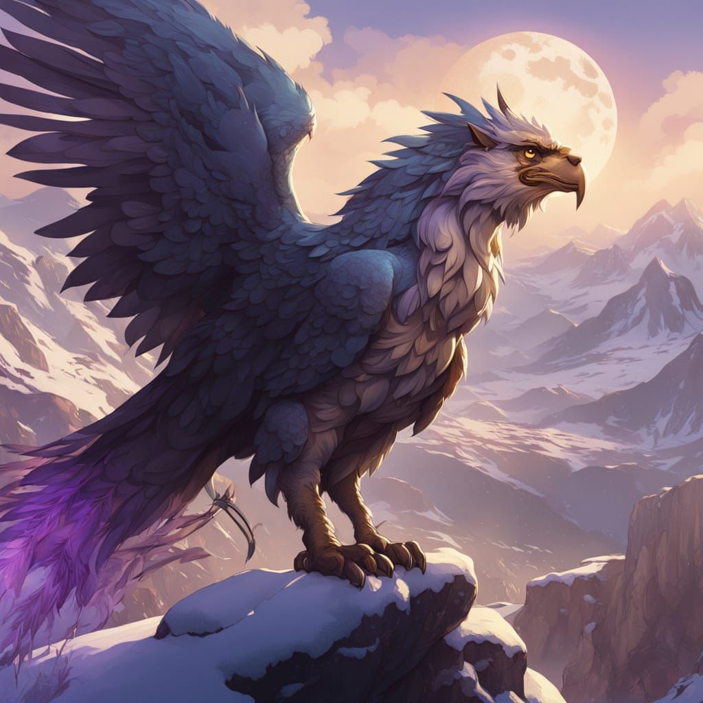 Griffin on Snowy Peak in Art Nouveau Style