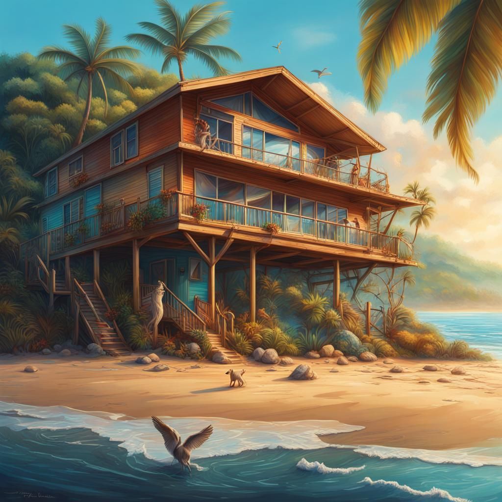 Hyperrealistic Beach House Surrounded by Animals in Costa Ri...