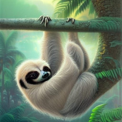 Baby Sloth and Mother in Tropical Tree