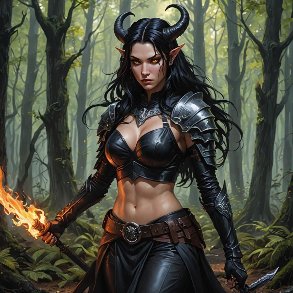 "A beautiful fair skinned aasimar tiefling hybrid woman with...