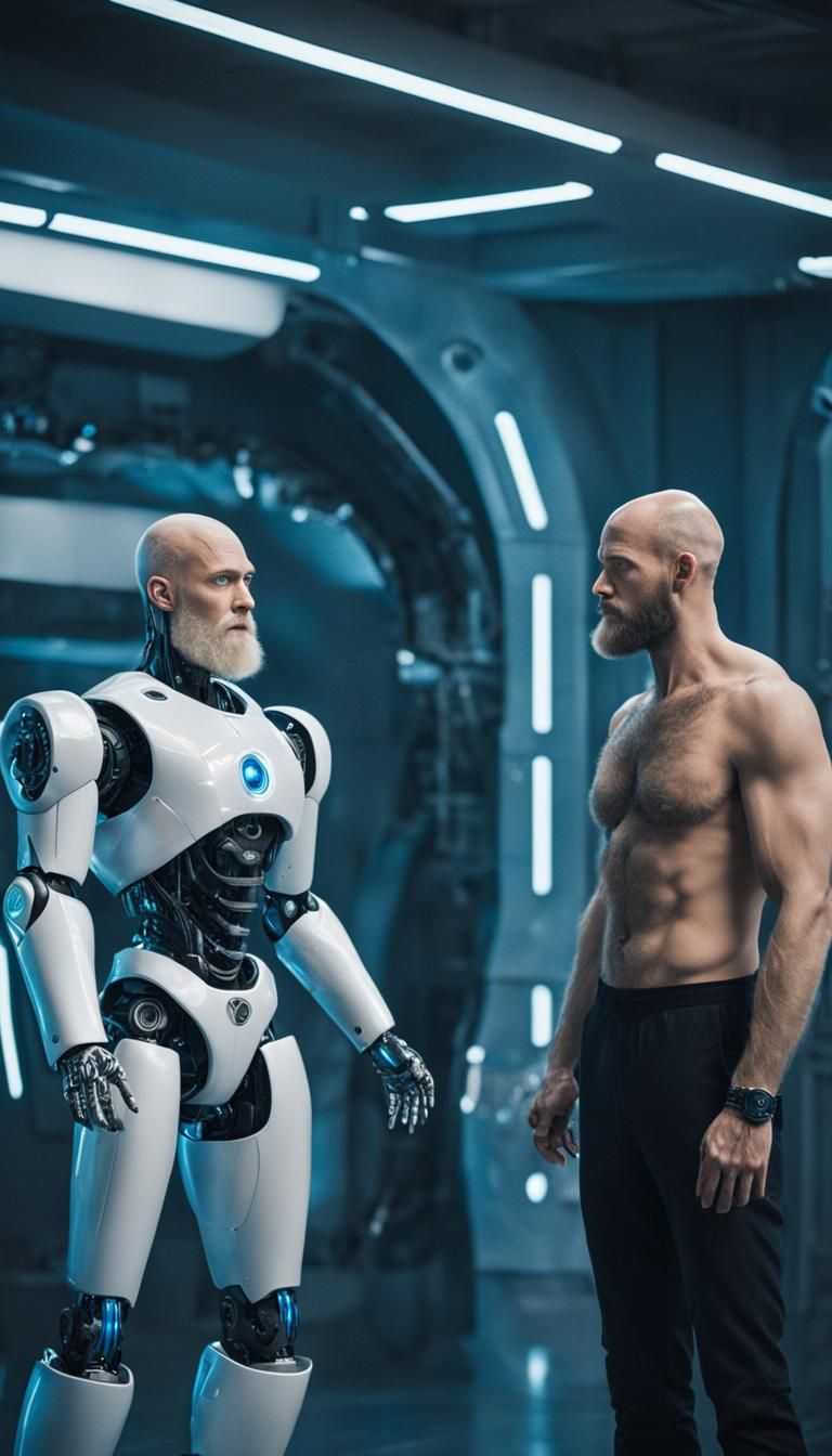 Futuristic Humanoid Robot Hologram in a High-Tech Scene