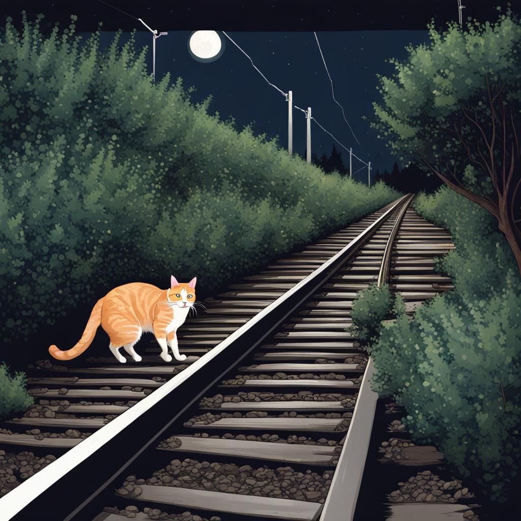 Night Cat Hiding Near Railway
