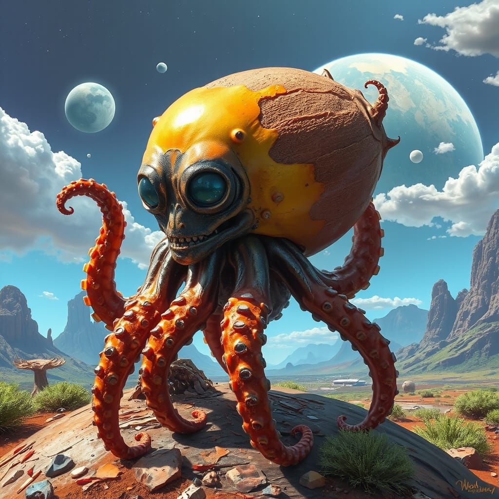 Coconut Octopus Alien on Exoplanet in Biomechanical Style
