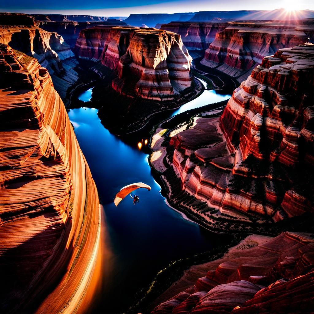 Wingsuit Gliding at Horseshoe Bend: Hyperrealistic Sunrise